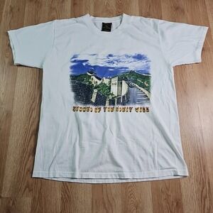 Vintage 80s Great Wall Of China Chinese Dragon Asian Culture‎ Shirt Size XL Logo